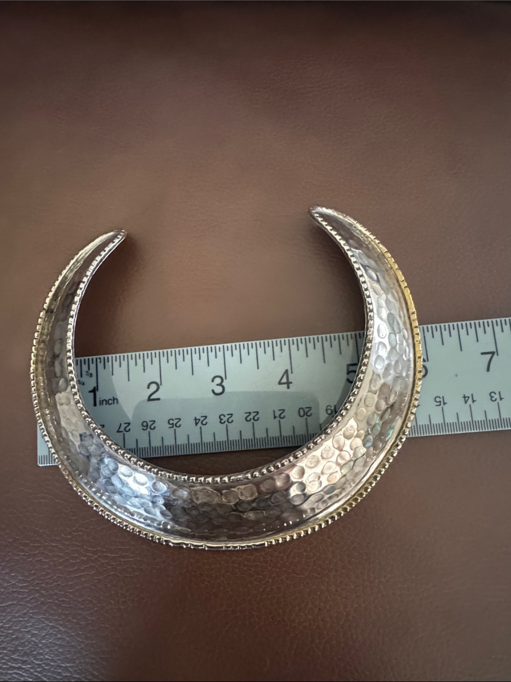 VTG Brass Hammered Crescent Collar Necklace in Silver/Gold tone - Picture 6 of 7